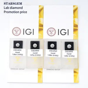 Большой рекламный Starsgem 1.06ct 1.07ct 1.08ct 1.09ct hpht CVD лабораторный Бриллиант Круглый D Цвет vvs2 IGI сертификат lab diamond