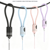 Cable de Carga Rápida PD de 60W con Doble Puerto Tipo-C, Trenzado de Nailon, Portátil, con Correa para Llavero, para Dispositivos USB-C y PC