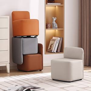 Taburete Moderno en Forma de Cubo con Respaldo, en Naranja, Beige, Gris Mica, Marrón Mocha, Azul Zafiro, para Sala de Estar, Sillón Otomano - Product Image 3