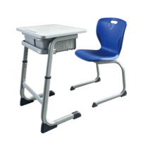 Ensemble de bureau et chaise d'école réglables avec boîte perforée, cadre argenté, siège bleu, table d'étude, mobilier de classe pour enfants