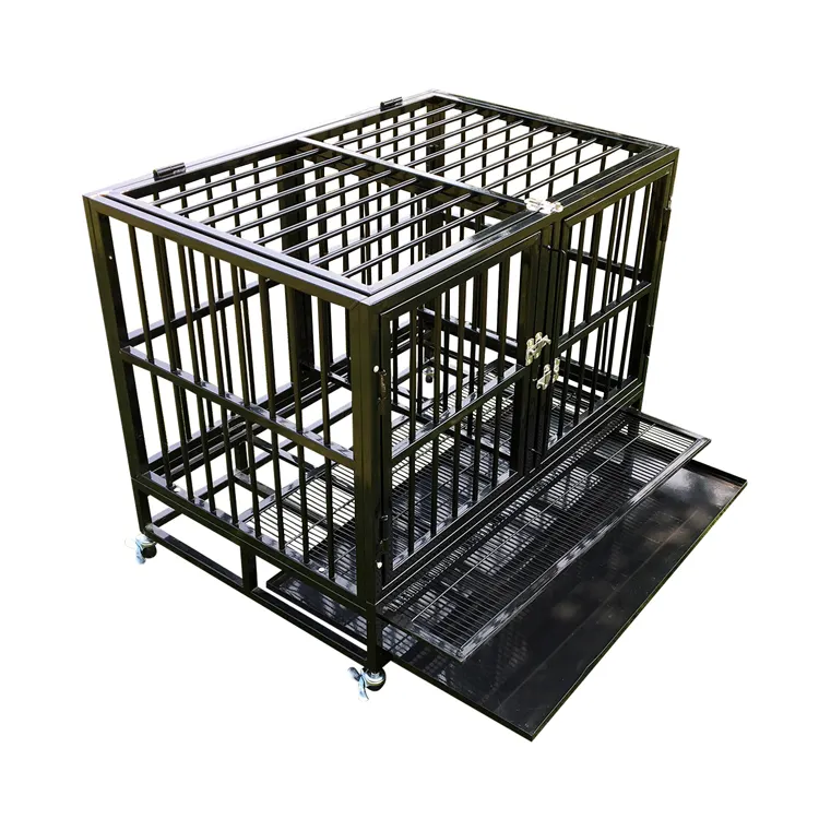 Oem 36 42 48 Inch Indoor Outdoor Metalen Zware Hondenkooi Grote Hondenkennel Hondenkrat Op Wielen