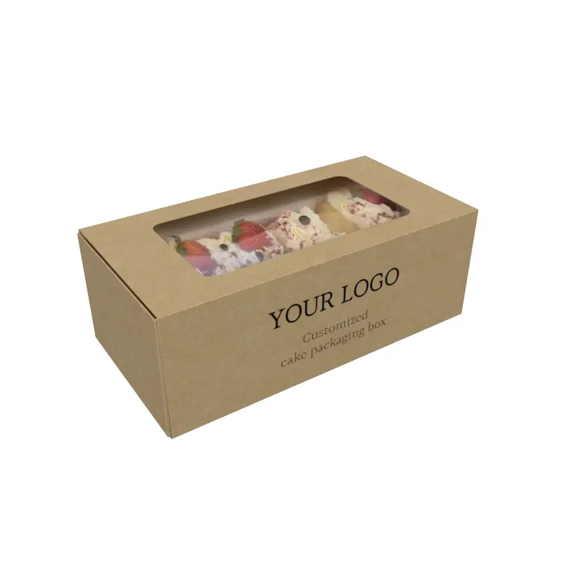 Grosir kotak laci kertas Kraft paket Food Grade paket kue donat dengan jendela bening untuk kotak tampilan dengan Logo