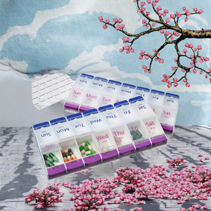 Caja organizadora de pastillas portátil al por mayor, doble fila, con botón, estuches individuales para almacenamiento de pastillas, semanal, de mañana y de noche, de plástico. - Product Image 3