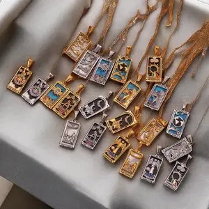 Fanhua kalung antik trendi asli Enamel kartu Tarot kalung bebas noda perhiasan 18K liontin berlapis emas kalung S.S