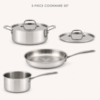 Ensemble de casseroles et poêles en acier inoxydable ANMEI OEM 5 pièces avec couvercles pour la maison, l'hôtel, le restaurant et la cuisine