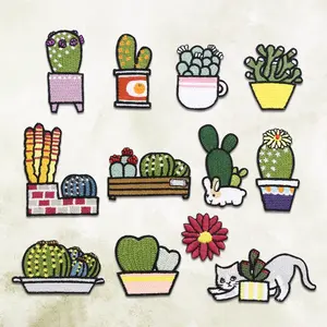 Fashion DIY Repair Holes Cactus Succulents Hot Transfer Clothing Sticker Iron On Embroidery Patch