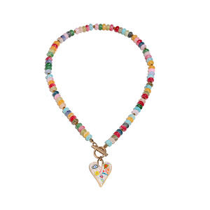 <span class=keywords><strong>Collier</strong></span> pendentif cœur peint en cristal de verre coloré avec breloque de dessin animé pour femme, idéal pour l'été - Product Image 2