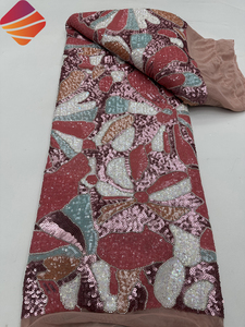 <span class=keywords><strong>2026</strong></span>年新作デザイン エレガントなビーズ付きレース生地 高級アフリカ風 カラフルなスパンコールレース生地 フランス製ネットレース パーティーウェディングドレス用 - Product Image 3