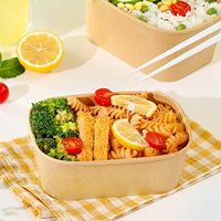 Bol à salade en papier kraft brun avec couvercle en PET, jetable, écologique, à double paroi, à paroi simple