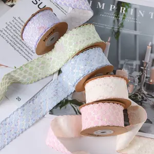 2023 new Korea style jacquard ribbon with small sequin for hair bows decoration new fashion embroidery sequin polyester ribbon