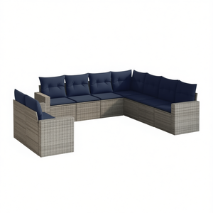 ชุดโซฟาหวายโพลีสีเทา 9 ชิ้น เฟอร์นิเจอร์สวนกลางแจ้ง ทันสมัย ทนทานต่อสภาพอากาศ - Product Image 1