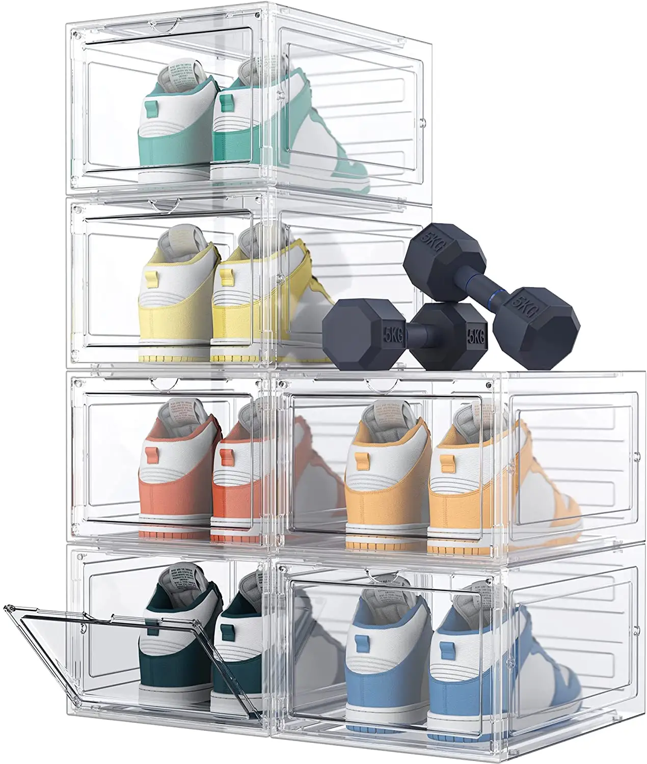 Grosir Sneaker Plastik Transparan Kotak Penyimpanan Sepatu Stackable Jenis Laci Akrilik Drop Depan Kotak Sepatu Bening Magnetik