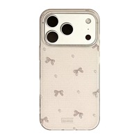 Coque Grise Scintillante avec Nœud pour iPhone 17 Pro 16 Pro 14 15, en TPU+PC Rigide, Design Coréen Tendance et Élégant