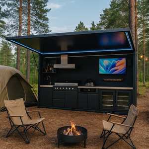 تصميم جديد لمطبخ خارجي مخصص يعمل بالتحكم عن بعد للتخييم/الحدائق، مقاوم للماء مع شواية ورف للتلفزيون - Product Image 3