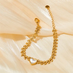 Good Quality Stainless Steel Ear of Wheat Chain Heart Charm Natural <b>Shell</b> Gold Plated Women's <b>Bracelet</b> - Product Image 5