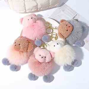 Porte-clés pendentif ours en peluche 3D mignon avec pompon, en fourrure moelleuse, breloque de sac et accessoires - Product Image 2