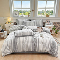 Ensemble de housse de couette rayée verticale 100% coton 4 pièces, literie minimaliste à rayures contrastées avec taies d'oreiller, disponible en plusieurs couleurs