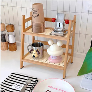 Bamboo Double Layer <b>Desktop</b> Storage Rack Rectangle Standing Type 2 Tier Desk Organizer Neatening Storage Simple Style - Product Image 1