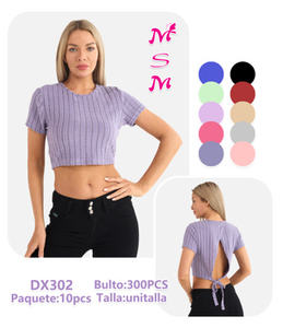 Camisetas sin mangas para mujer, cuello redondo, tejido sólido, transpirable, manga corta, casual, 100% poliéster DX302 - Product Image 1