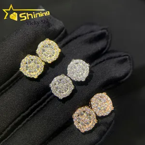 GRA certificated 925 sterling silver gold plated moissanite stud earrings custom iced out diamond hip hop earrings