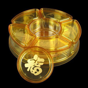 Boîte à bonbons rotative rouge en plastique pour le Nouvel An chinois, plateau à fruits multi-compartiments pour mariage, impression sérigraphique ronde - Product Image 2