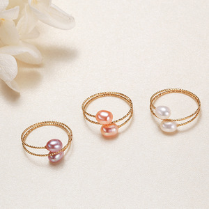 Wholesale 14K Gold Pearl Rings Simple College Style Single & Double Circle <b>Best</b> <b>Friend</b> <b>Birthday</b> <b>Gift</b> Options - Product Image 1