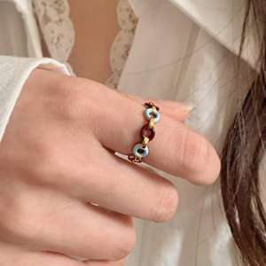 <span class=keywords><strong>2026</strong></span>新款焦糖芋头色滴水不锈钢糖果甜甜圈戒指甜美少女女饰品配件 - Product Image 4