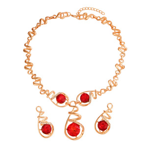 European and American Light Luxury Red Rhinestone <b>Necklace</b> Earrings Set Women's Fashion Exaggerated Collarbone Chain Party - Product Image 5