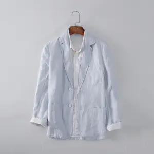 <span class=keywords><strong>Costume</strong></span> <span class=keywords><strong>Homme</strong></span> Rayé en <span class=keywords><strong>Lin</strong></span> pour l'Été, Coupe Slim, pour <span class=keywords><strong>Mariage</strong></span> ou Cérémonie, avec Pantalon et Blazer Deux Boutons, Idéal pour Tenue Formelle ou Affaires Personnalisée - Product Image 5