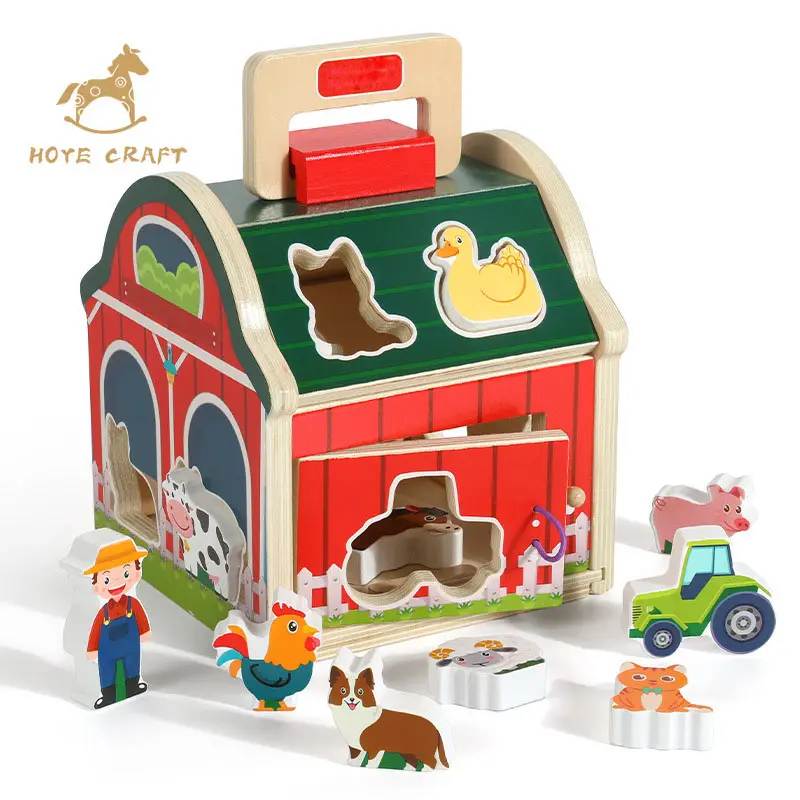 HOYE CRAFT 농장 목조 주택 장난감 동물 모양 매칭 블록 교육 장난감