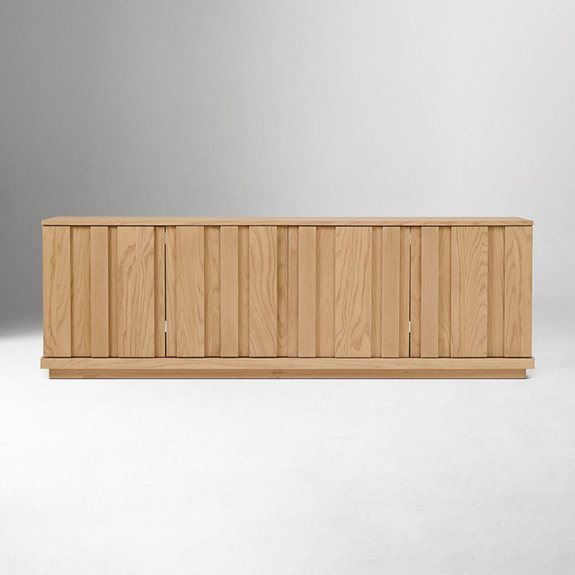 Contemporary Fluted Solid Wood TV Stand & Sideboard Natural Oak Living Room Storage Unit Modern Home Furniture