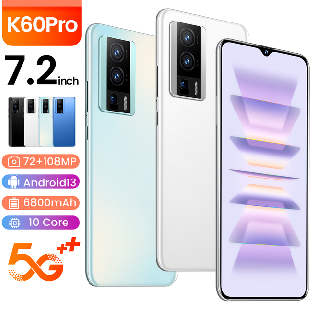 Cell Phones Smartphones K60 Pro 7.2 HD Screen Smart Phone 5G Dual Sim Android 14 6800mAh