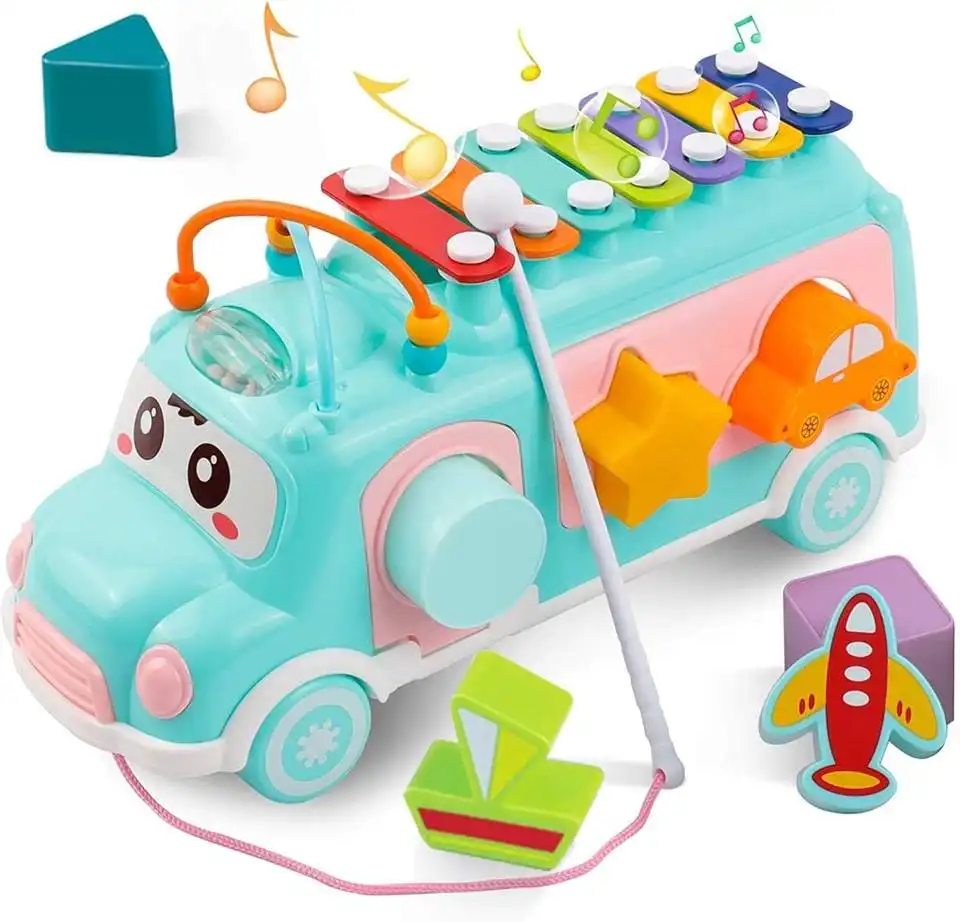 2022 strumenti musicali Pull Cart Shape Sorter Toy Knock Piano Hammer xylopon Toy for Baby