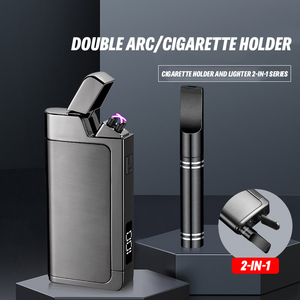 Briquet <span class=keywords><strong>électronique</strong></span> sans flamme coupe-vent à double arc à charge rapide Type-C <span class=keywords><strong>avec</strong></span> porte-<span class=keywords><strong>cigarette</strong></span> et <span class=keywords><strong>filtre</strong></span> - Product Image 4