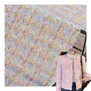 Modern Style Fashion Woolen Cloth Polyester Woolen Boucle Tweed Plaid Fabric For Coat blazer