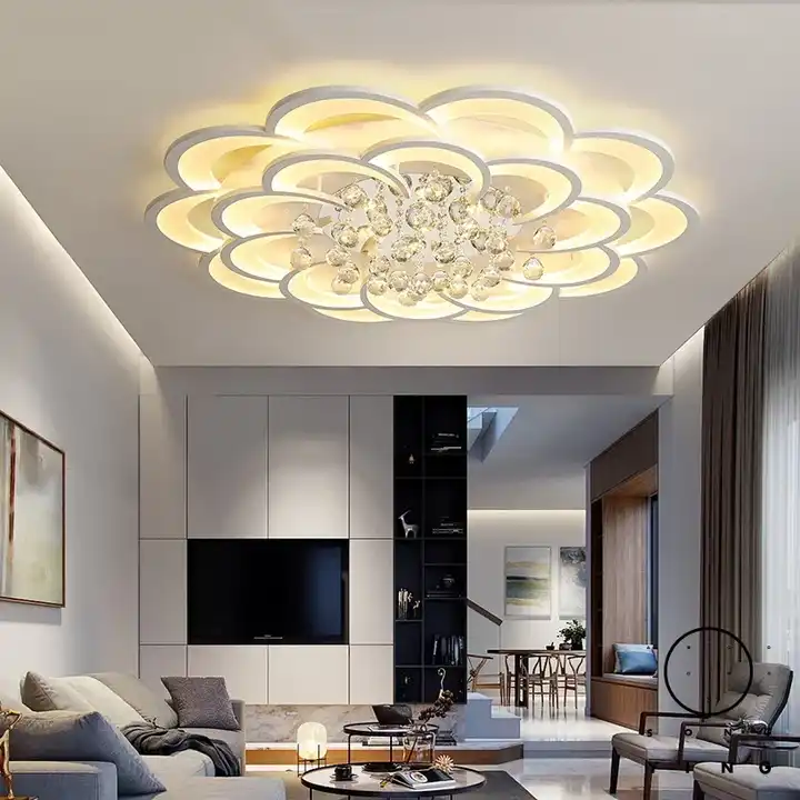Nordic Crystal Ceiling Light Flower White Acrylic Lamp Chandelier Bedroom Lighting Fixtures Living Room Decoration