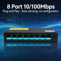 Switch de Red de 8 Puertos 10/100Mbps, Switch Ethernet de Escritorio de Plástico, 1.6Gbps, Plug and Play, para Hogar, Oficina, Cámara IP
