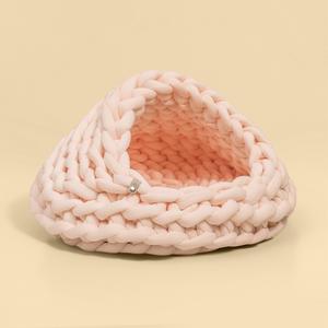 Anpassung Handgemachter Stricks toff Gewebtes Katzen nest Gemütlicher Kusch ler Baumwolle Gestricktes Haustier bett Korb Stricken Welpen höhle Katzen bett - Product Image 4