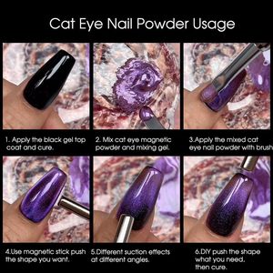 Poudre pour ongles effet œil de chat 3D magnétique, pigment aurora, pigment métallique pour ongles, effet galaxie pour nail art, manucure, gel polish - Product Image 6
