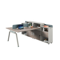 Bureau de travail moderne et simple en PVC pour 4/6 personnes avec cloison, boîte à câbles et armoire fixe, chaise de bureau incluse