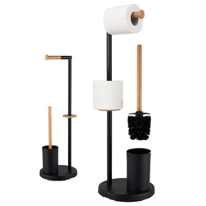 Soporte de papel higiénico de pie con varilla de bambú y soporte de escobilla de baño para baño BTH020 - Product Image 1