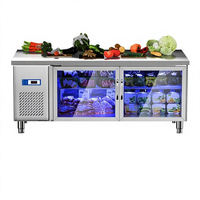 Réfrigérateur-congélateur professionnel à double température avec porte vitrée, en acier inoxydable, pour comptoir ou sous comptoir, avec fonction de présentation