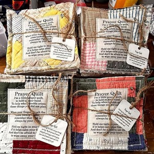 Edredón de oración con Cruz en el interior Mini edredón de oración Vintage cuadrados hechos a mano coser individualmente cuadrados simbolismo poemas edredones regalo - Product Image 4