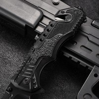 Couteau de poche pliable tactique de survie en plein air personnalisé avec poignée en plastique OEM à revêtement noir