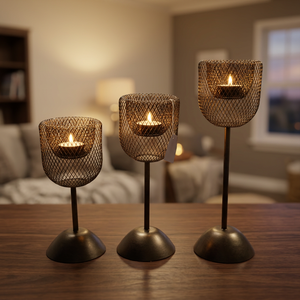 Iron Mesh <b>Candle</b> <b>Stick</b> Holder Heat Resistant Home Decoration Black Finish - Product Image 1