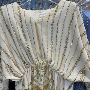 Robe longue de soirée de luxe perlée faite à la main avec cristaux, idéale pour les fêtes, le <span class=keywords><strong>Ramadan</strong></span>, taille unique, élégante, pour l'Aïd - Product Image 3