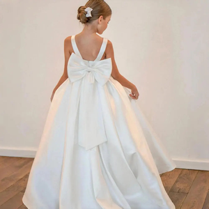 Abito da Cerimonia in Raso <span class=keywords><strong>Bianco</strong></span> per <span class=keywords><strong>Bambina</strong></span>, <span class=keywords><strong>Vestito</strong></span> da Principessa per Damigella, Abito per Esibizioni di Pianoforte e Concorsi - Product Image 4
