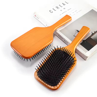 Brosse à cheveux en bois rectangulaire portable avec logo personnalisé, coussin d'air pour massage du cuir chevelu, grande brosse pour femmes avec poils en nylon