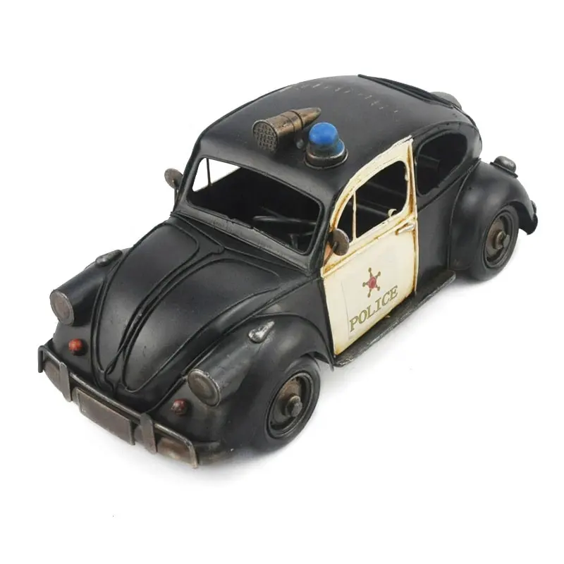 प्राचीन धातु पुलिस कार मॉडल काले मूर्ति के लिए जन्मदिन का उपहार लड़का खिलौना घर कार्यालय पब दुकान सजावट रेट्रो धातु शिल्प सजावट