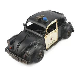 Antique Metal Police Car Model Black Figurine Birthday Gift Boy Toy For Home Office Pub Shop Decor Retro Metal Craft Decorations